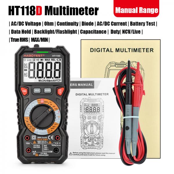 Digital Multimeter HT118D Basical Type AC DC Voltage Tester Live Test Ohm Hz NCV True RMS Voltmeter Ammeter 6000 Counts