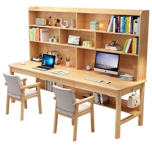 Quality Shengwei Furniture Solid Wood Bookshelf Integrate Double Or Three-Person Writing Computer Desk for sale