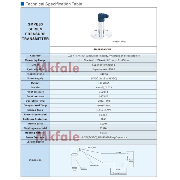 SMPB8300CNF Flange Digital Pressure Transmitter IP65 Enclosure Protection