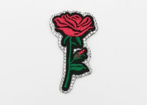 Rose Pattern Flower Embroidery Patches Bright Color 100% Polyester Material