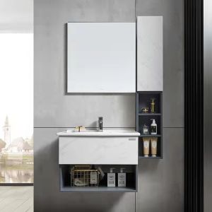 China Customized PVC Woodgrain 72 Inch Bathroom Vanity cabinets ODM wholesale