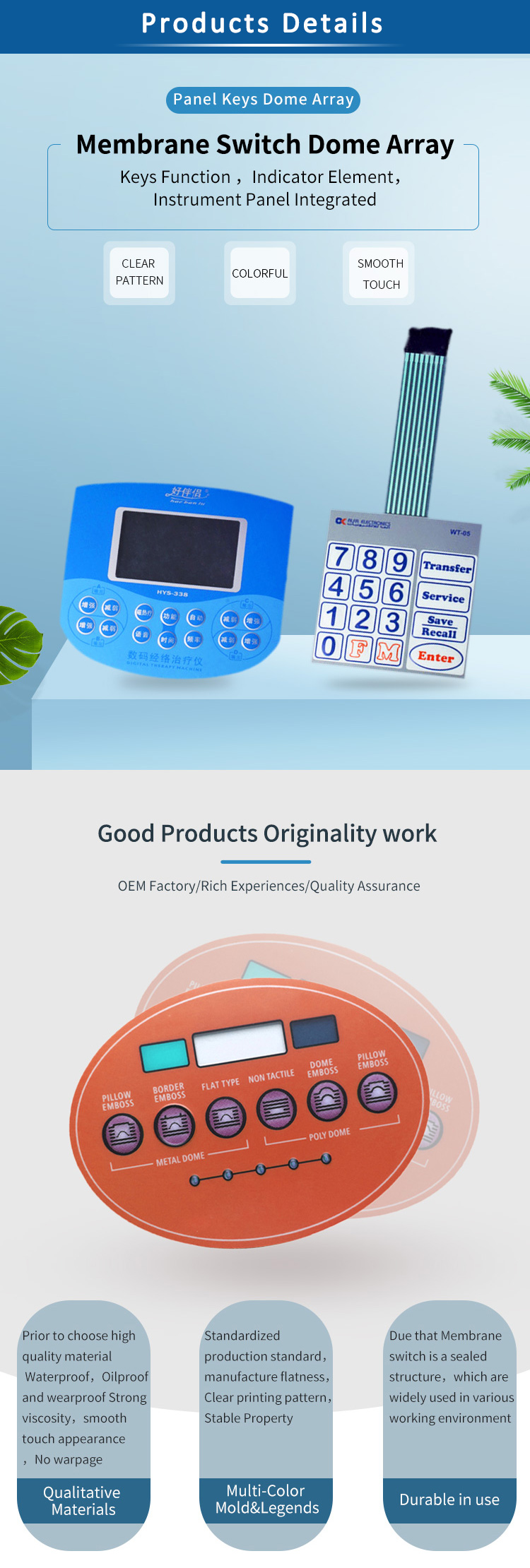 Over 10year experiences OEM ONE-STOP SOLUTION manufacturing New design Membrane Switch dome array for KEYBOARD