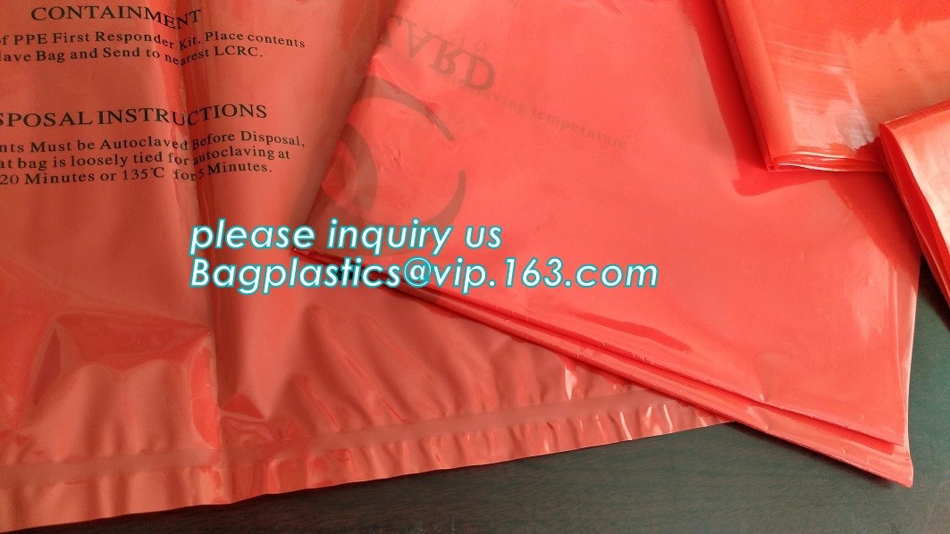 LDPE biohazard waste bin bags disposable medical autoclave bags, biohazard specimen bag plastic adhesive flat bag, bagea