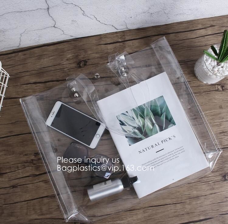 Transparent PVC Blanket Bag/Plastic Shopping Bag/Packaging Bag With Black Woven Trim And Webbing Handle, bagease, packag