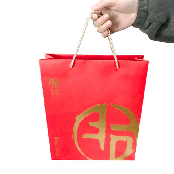 Red Foil Stamping Gift Bags With Handles Reusable Sturdy Gift Bags