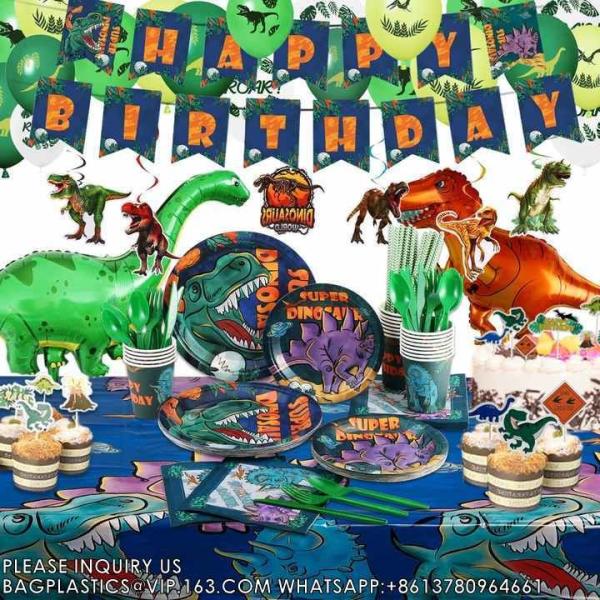 Quality Customized Party Tableware Set For Dinosaur Party Customized Paper Plate Paper Cup Napkin For Kids Dinosaur Party for sale