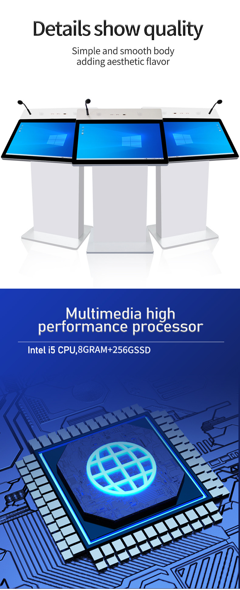 350nits Interactive Digital Podium Smart Educational Equipment FCC RoHs Certification