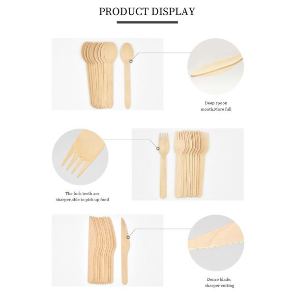 Custom Disposable Wooden Kitchen Spoon Knife Fork Set Wooden Flatware Set