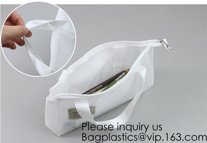 Mesh Bags Makeup Bags Cosmetic Travel Organizer Bags Mesh Zipper Pouch Pencil Case,Assorted Piped Pouches, bagease pac
