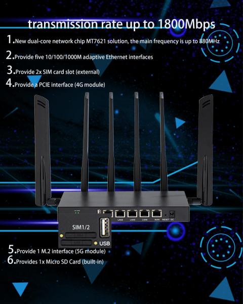 FCC CE 5G Wifi 6 Router MT7621 Router Dual Core Network Chip