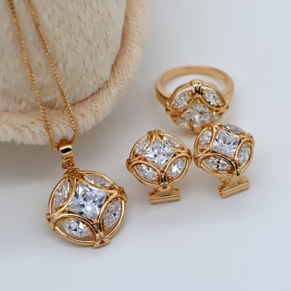 New Trendy Jewelry Set Women Party Gift 18K Real Gold Plated white zircon Crystal Necklace