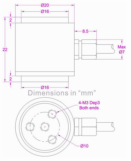 miniature cylinder type force sensor