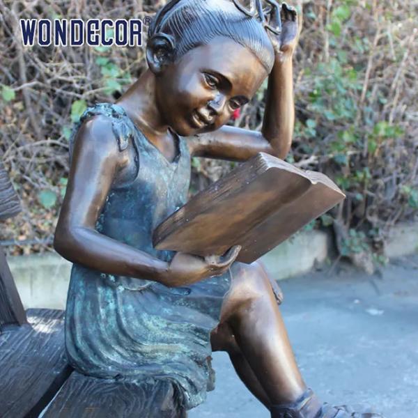 Quality Custom Life Size A bronze statue of a girl sitting on a bench reading a book for sale