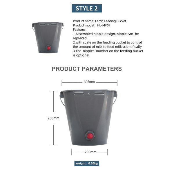 Rugged PP Feeding Pail for Lambs with Scale and Metal Handle