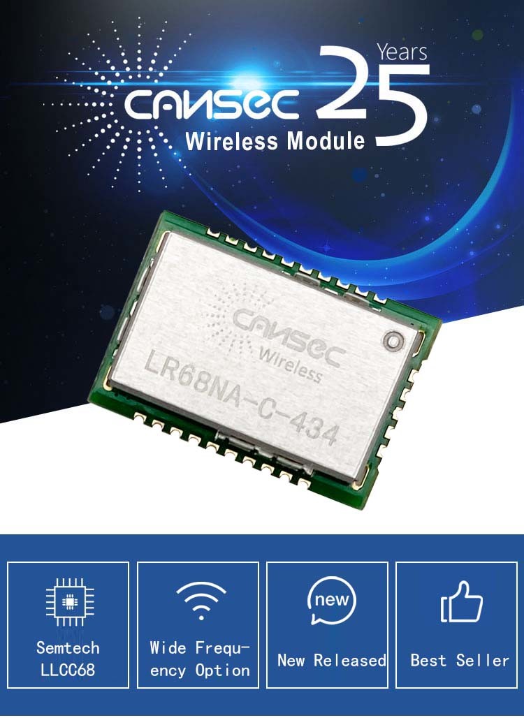 Cansec Wireless LR68NA-C SEMTECH LLCC68 Long Range Lora Module Smart Home IoT Solution 434M//868M/915M Sub-1 GHz