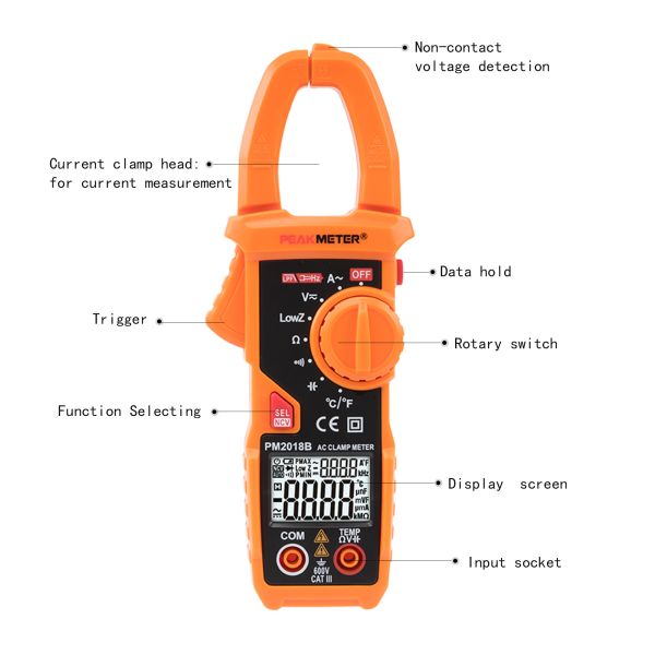 Auto Range Digital AC Clamp Meter 600A AC Current LPF Continuity / NCV Test