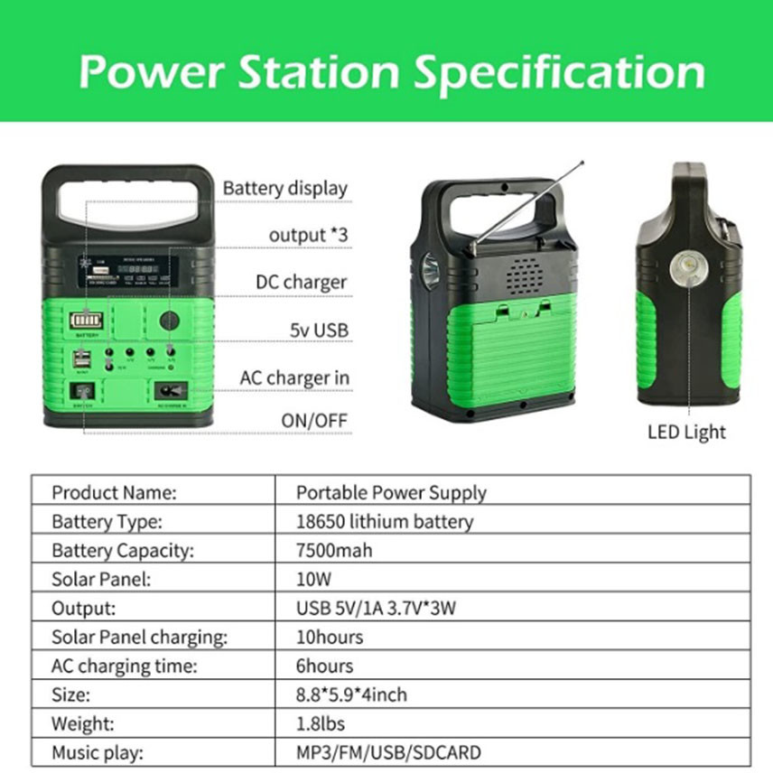 7500mAh Solar Generators Portable Power Station With Panel 10W