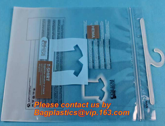 HOOK HANDLE POLYBAGS, RIGID HANDLE ZIPPER BAGS, SWIMWEAR BAGS,Custom Made Clothes Underwear PVC Packaging Bag with Hook