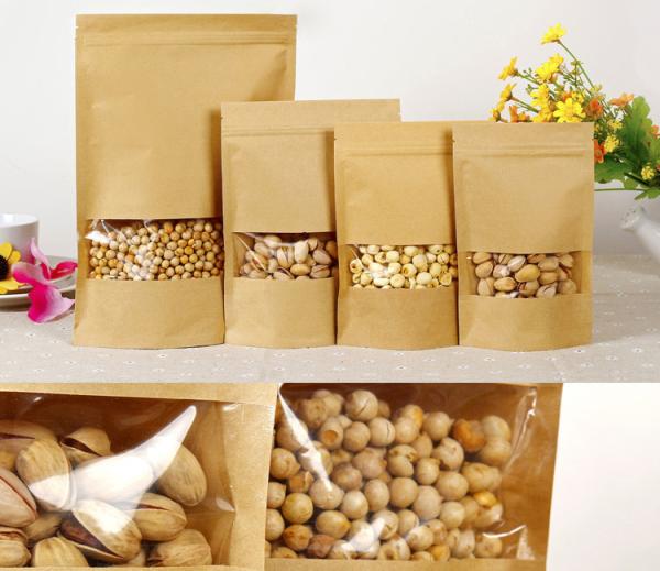 Quality Customized Paper Bags For Snack Foods , Kraft Paper Bag For Popcorn With Window for sale