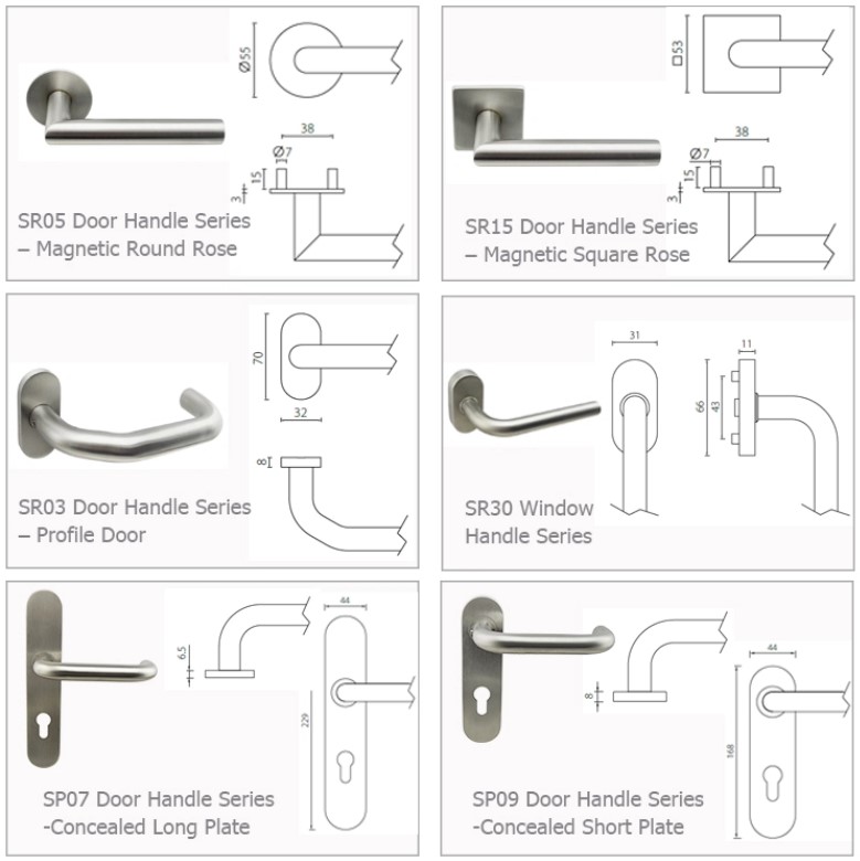 Available roses and plates of Unity Fire Rated Interior Door Handle Sets