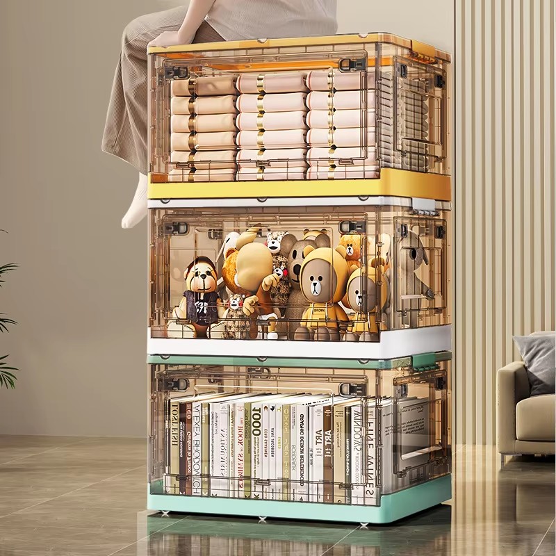 Large Capacity Foldable Clothing Storage Boxes and Stackable Transparent Plastic Furniture Closet Organizers