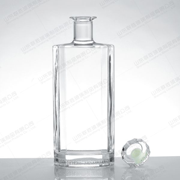 Rubber Stopper Sealing Type Octagonal Flat 750ml Glass Bottle for Wine Vodka Tequila