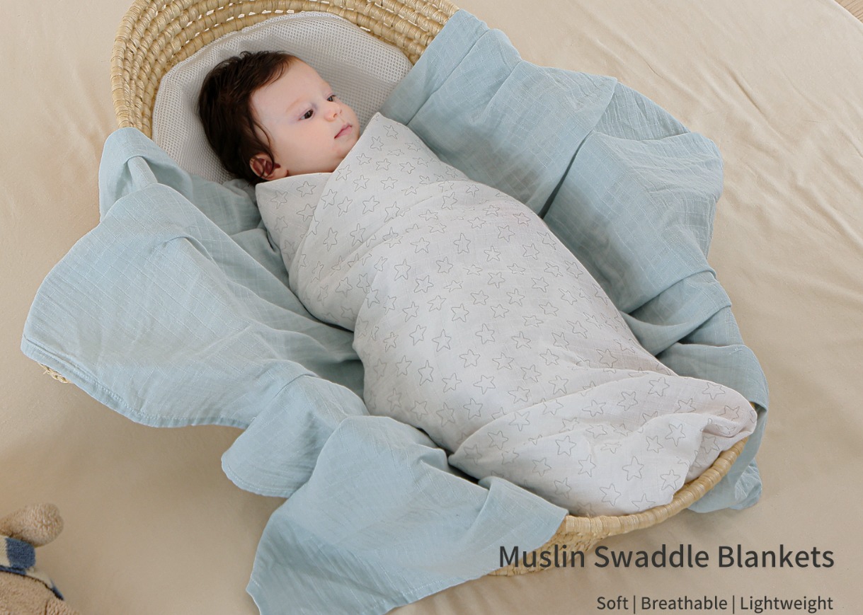 4-Piece Muslin Swaddle Blankets, Receiving Baby Blanket for Newborns
