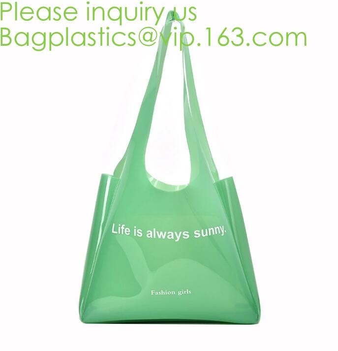 Transparent PVC Blanket Bag/Plastic Shopping Bag/Packaging Bag With Black Woven Trim And Webbing Handle, bagease, packag