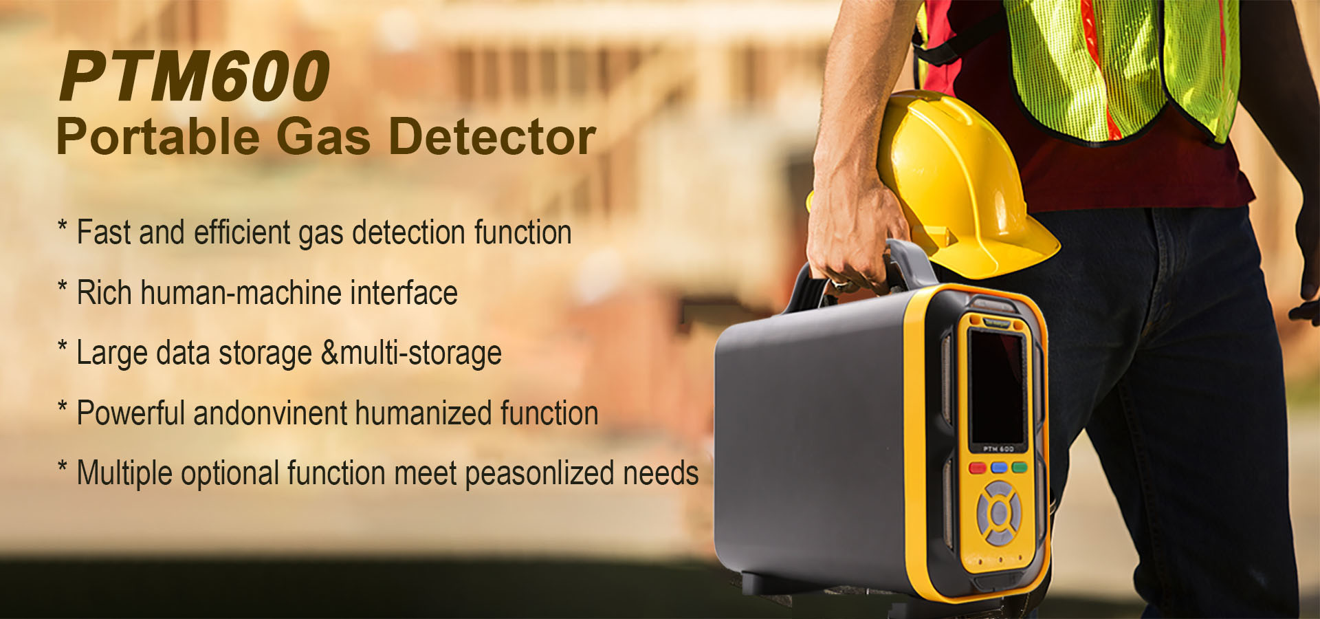 PTM600 Portable Air Quality Monitor For PM CO SO2 NO2 O3 Wind Pressure Temperature Humidity