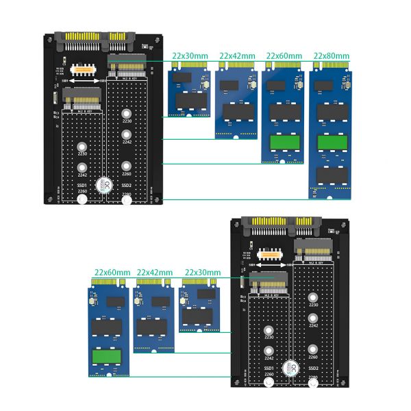 Dual M.2 B Key/B&M Key SSD to 2.5" SATA III with STA 2.5 inches Frame Bracket