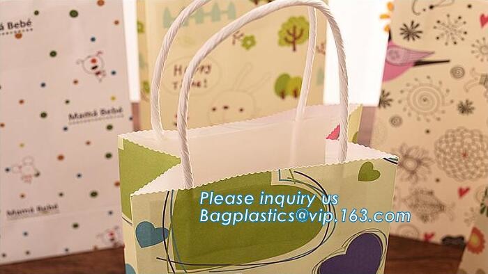 Custom paper bag with handle coated white paper bag printing pattern flower carrier bag,Flower carrier paper bags with d