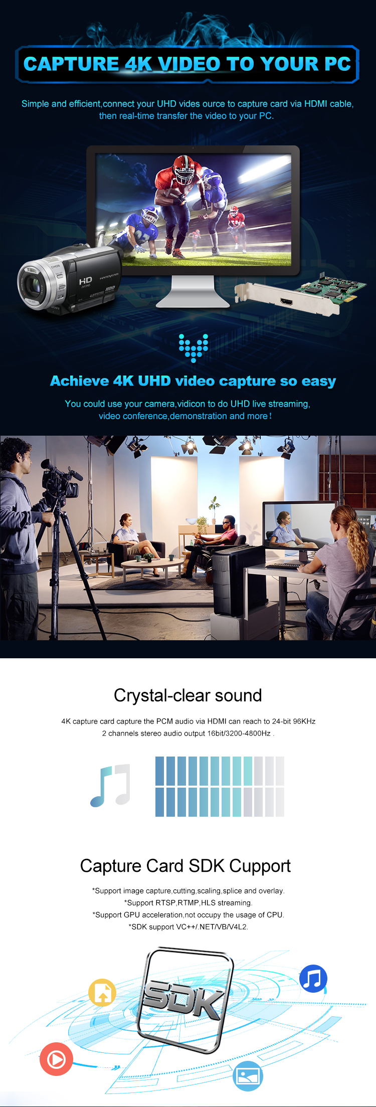 4K UHD Live Streaming Game Capture PCI TV Capture Card With Software Compression