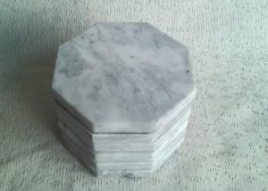 Set 6 Solid Plain Stone Coasters Octagon Eight Sided White Color With Vein