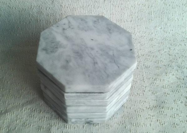 Quality Set 6 Solid Plain Stone Coasters Octagon Eight Sided White Color With Vein for sale