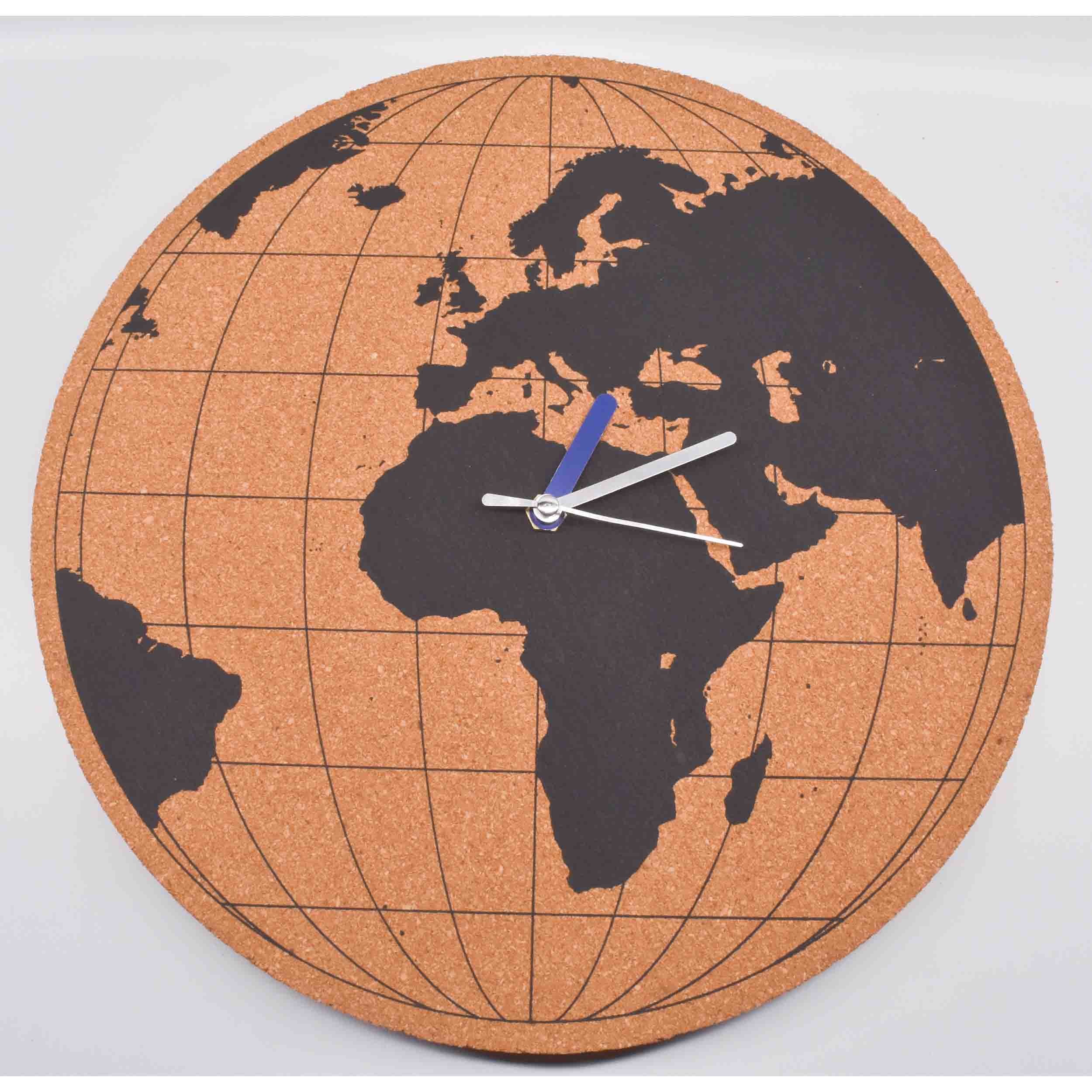 Custom Round Cork Clock Personalized World Map Silent Quartz Movement