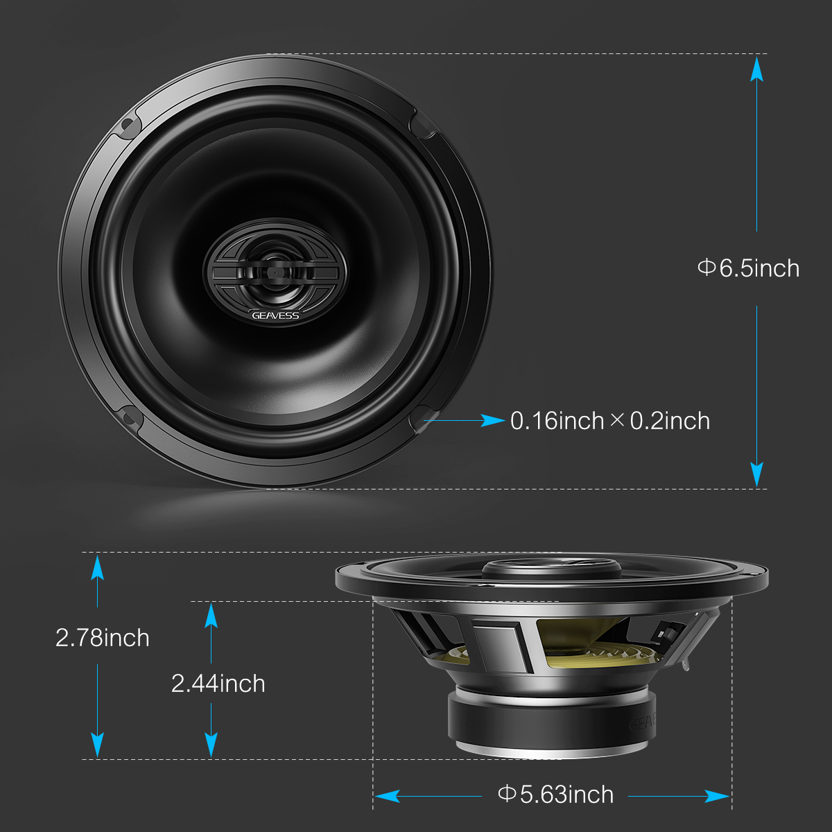 Set of 2 Full Range Coaxial Car Speakers with 6.5 Inches Subwoofer and 1500Hz Tweeter