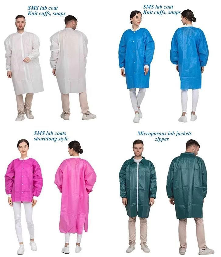 OEM/ODM Wholesale Microporous/PP/SMS Disposable Lab Coat with Snaps Buttons
