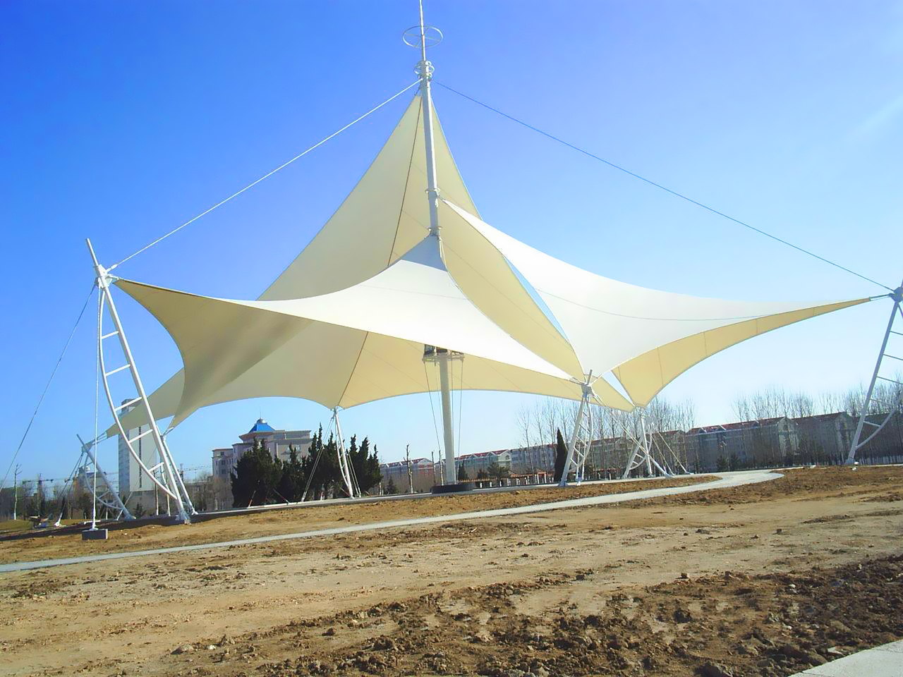 Sunshade Car Park Tensile Membrane Structure with PTFE Coating
