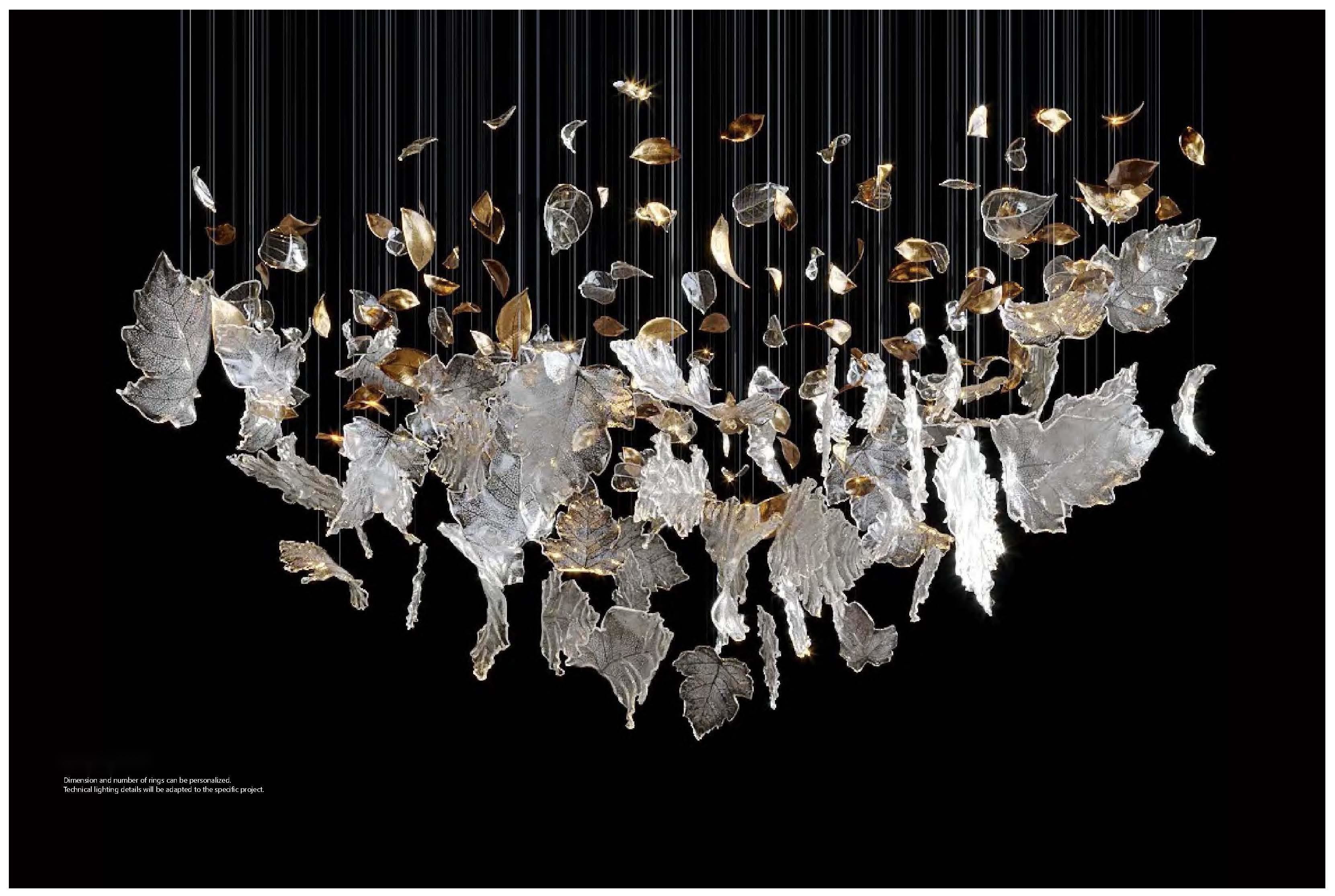 Hotel Lobby Maple Leaf Chandelier Engineered Custom Lighting Fixtures With Glass Hangings