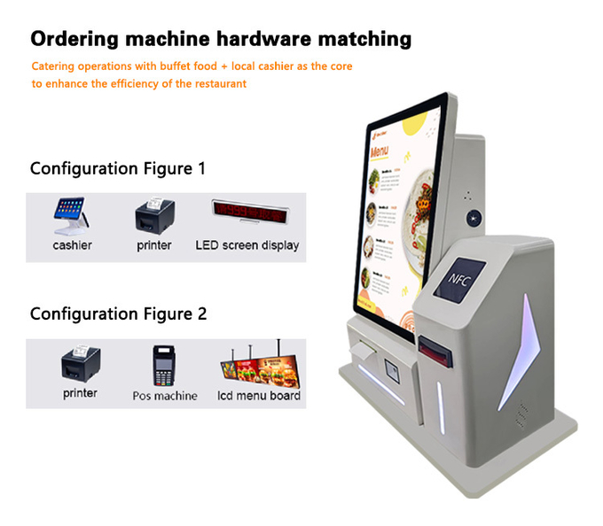 24" Self-Ordering Touch Screen Kiosk with Cash Payment, Scanner & Printer for Fast Food Restaurant