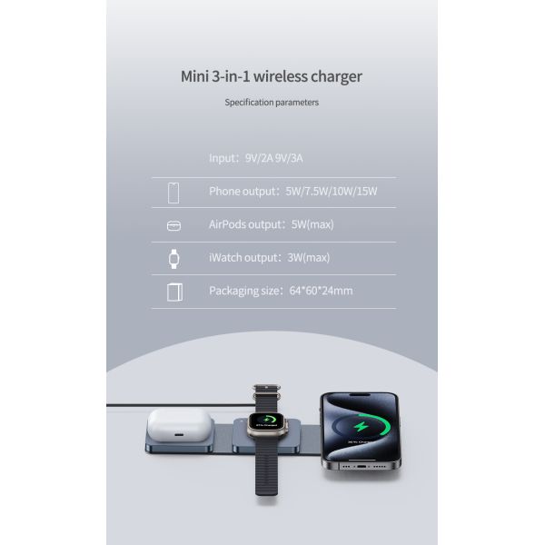 Magnetic Foldable 3-in-1 Travel Wireless Charger For Apple Devices