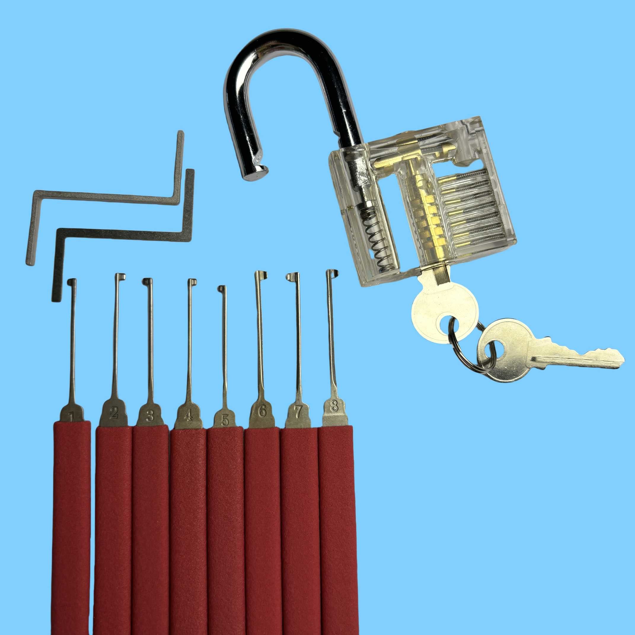Exercise Hook Pick Tool Set 8pcs Door Picking Kit With Red Hadle