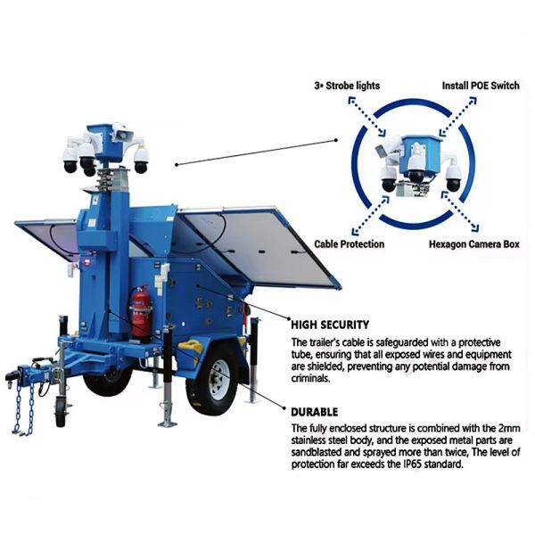 Towable Light Tower Quick Deployment Emergency Light Tower Beam Angle 350° Solar LED Light Tower