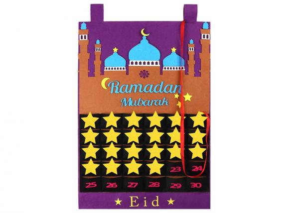 Quality Ramadan Advent Felt Calendar Eid Mubarak Hanging Countdown Calendar 20*14'' for sale