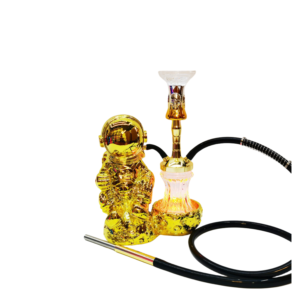 Resin 38CM Hookah Design Gold White Aluminum 1 Hose Shisha with LED Light