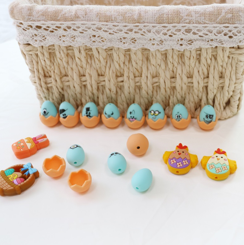 Silicone Teething Beads Soft Safe Durable Easter Silicone Eggs Beads With Hole For Pen Making