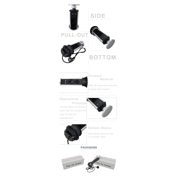 Kitchen pull up EURO power pop up plug socket with USB power charging
