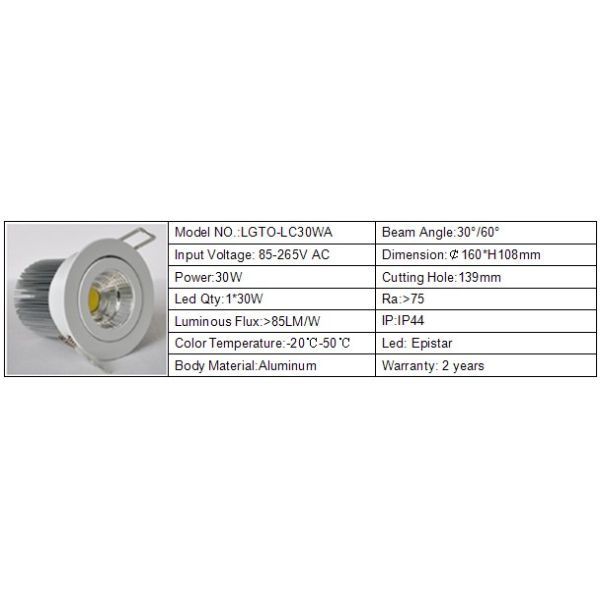 Silver aluminum housing COB LED downlight 10W