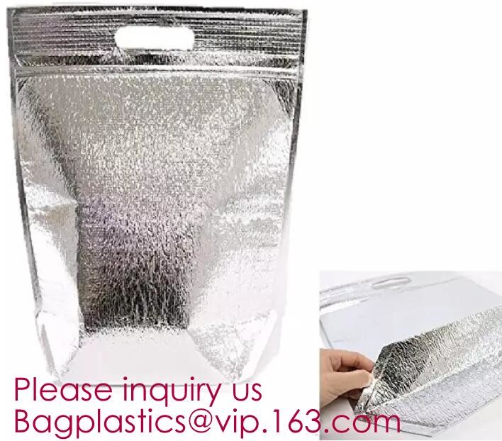 Custom Packing Aluminum Foil Zip-Lock Grocery Handle Thermal Insulation Cooler Bag For Outdoors,Promotional Insulated La