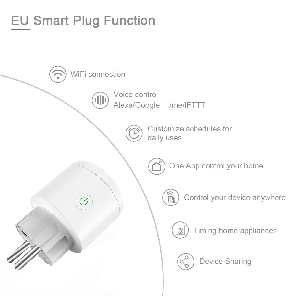 Glomarket Tuya Wifi EU Smart Plug Wireless Voice Control Work With Google Alexa
